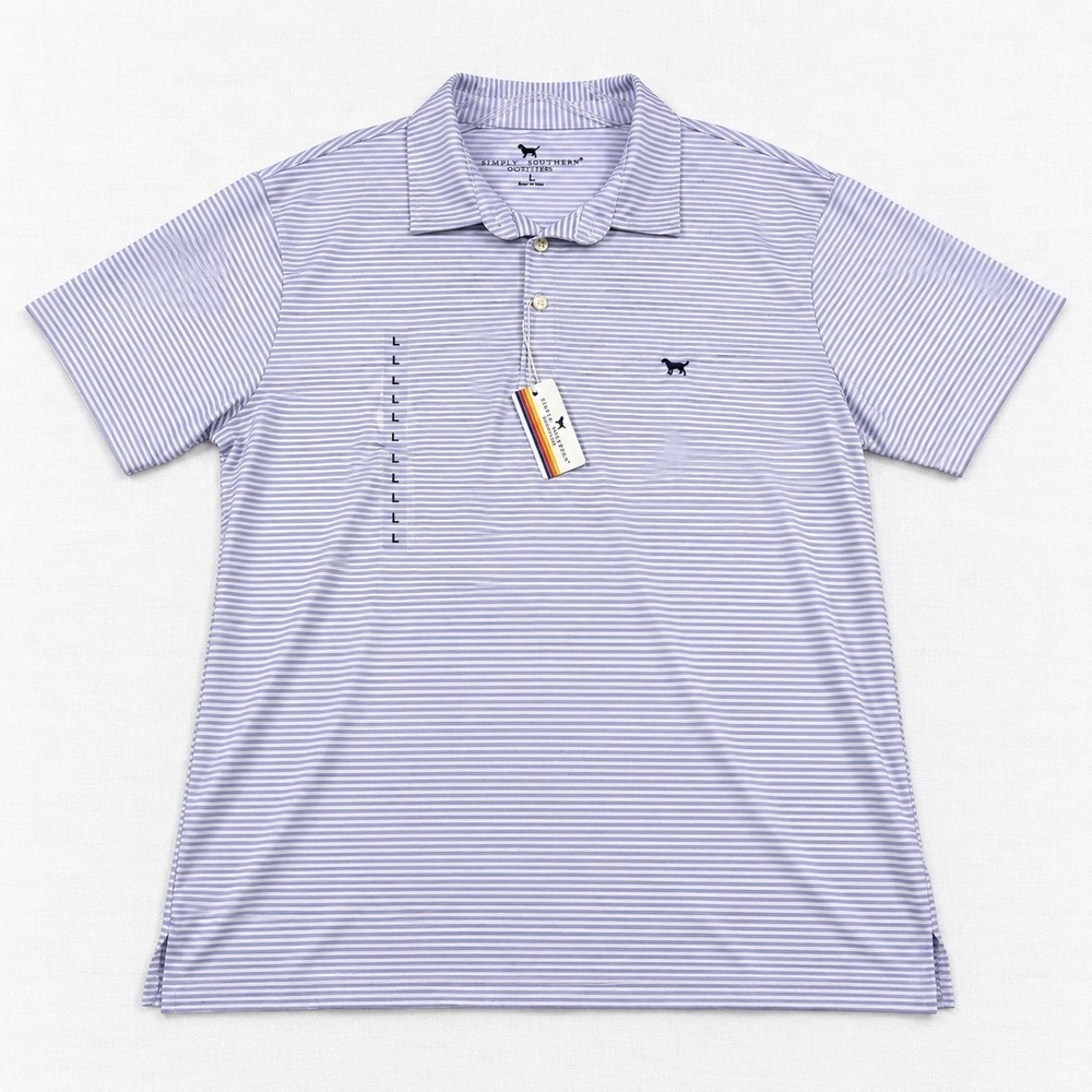 Simply Southern Outfitters Mens Large Purple Striped Performance Golf Polo Shirt
